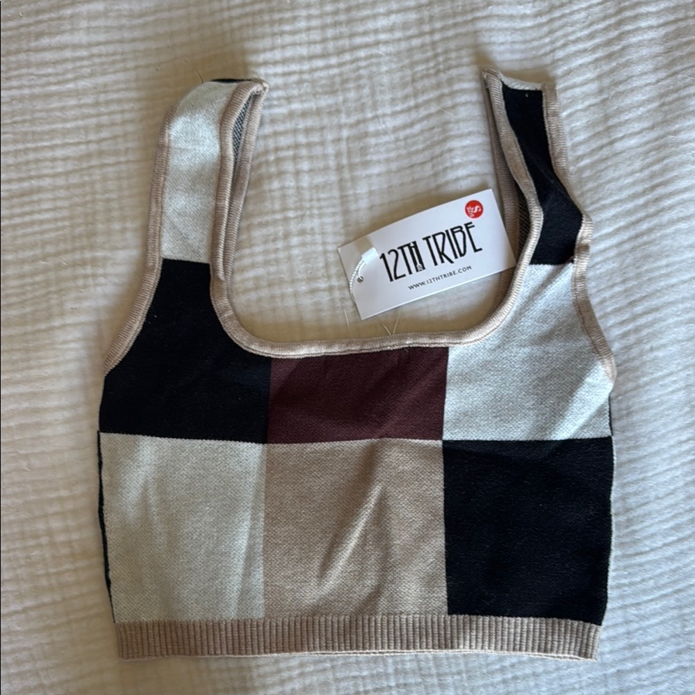 12th Tribe Black and White Ribbed Crop Tank Top